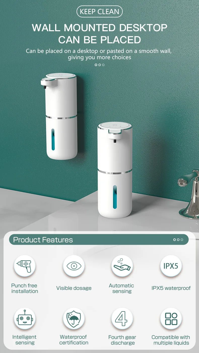 380ML Capacity Tabletop Or Wall-Mounted 4-Levels Adjustable Automatic Sensor Soap Dispenser - Maxwell shop