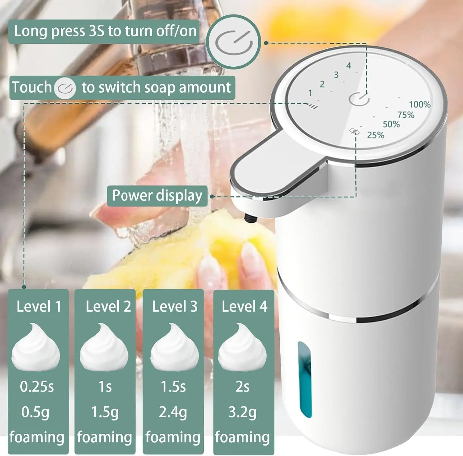380ML Capacity Tabletop Or Wall-Mounted 4-Levels Adjustable Automatic Sensor Soap Dispenser - Maxwell shop