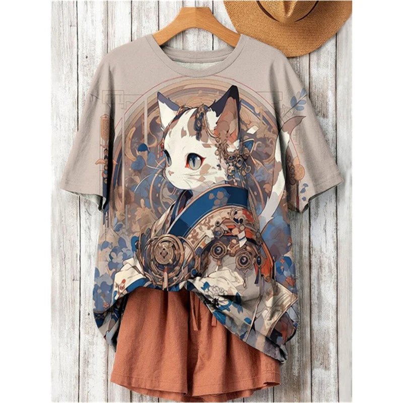 3D Printed Fashion Cat T Shirt For Women Japanese Cartoon Pattern Short Sleeves - Maxwell shop
