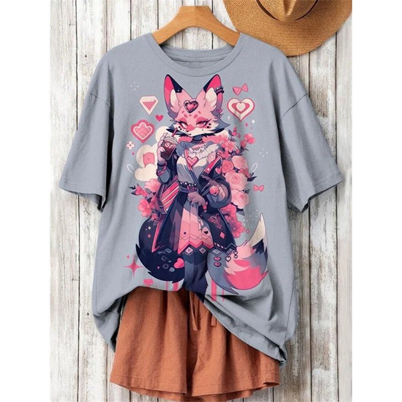 3D Printed Fashion Cat T Shirt For Women Japanese Cartoon Pattern Short Sleeves - Maxwell shop