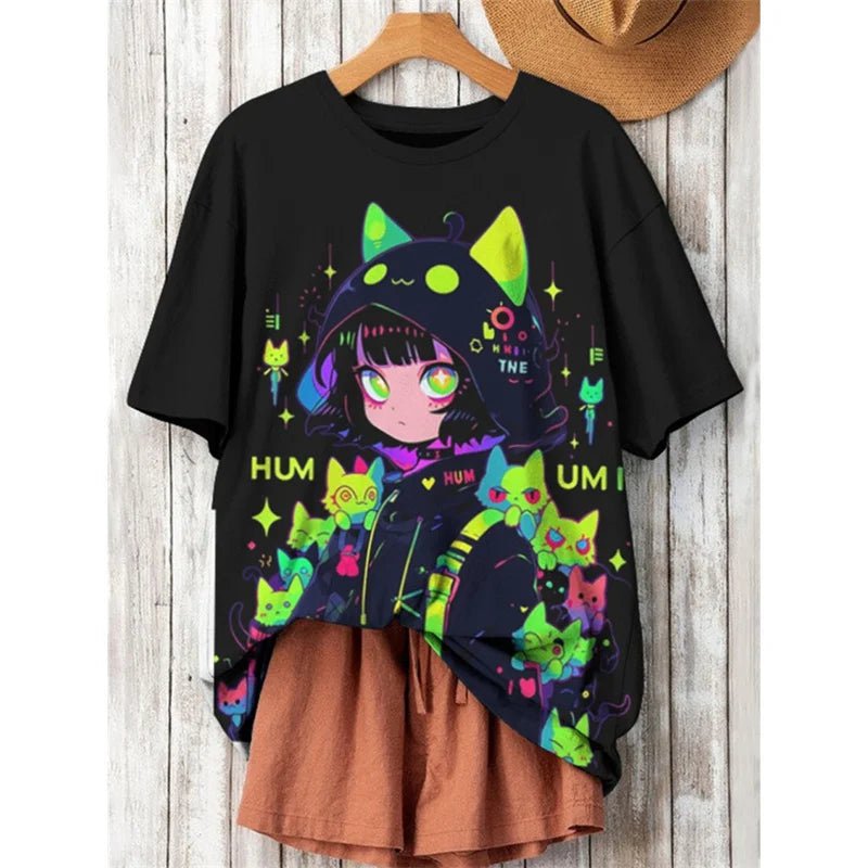 3D Printed Fashion Cat T Shirt For Women Japanese Cartoon Pattern Short Sleeves - Maxwell shop