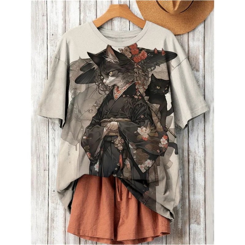 3D Printed Fashion Cat T Shirt For Women Japanese Cartoon Pattern Short Sleeves - Maxwell shop