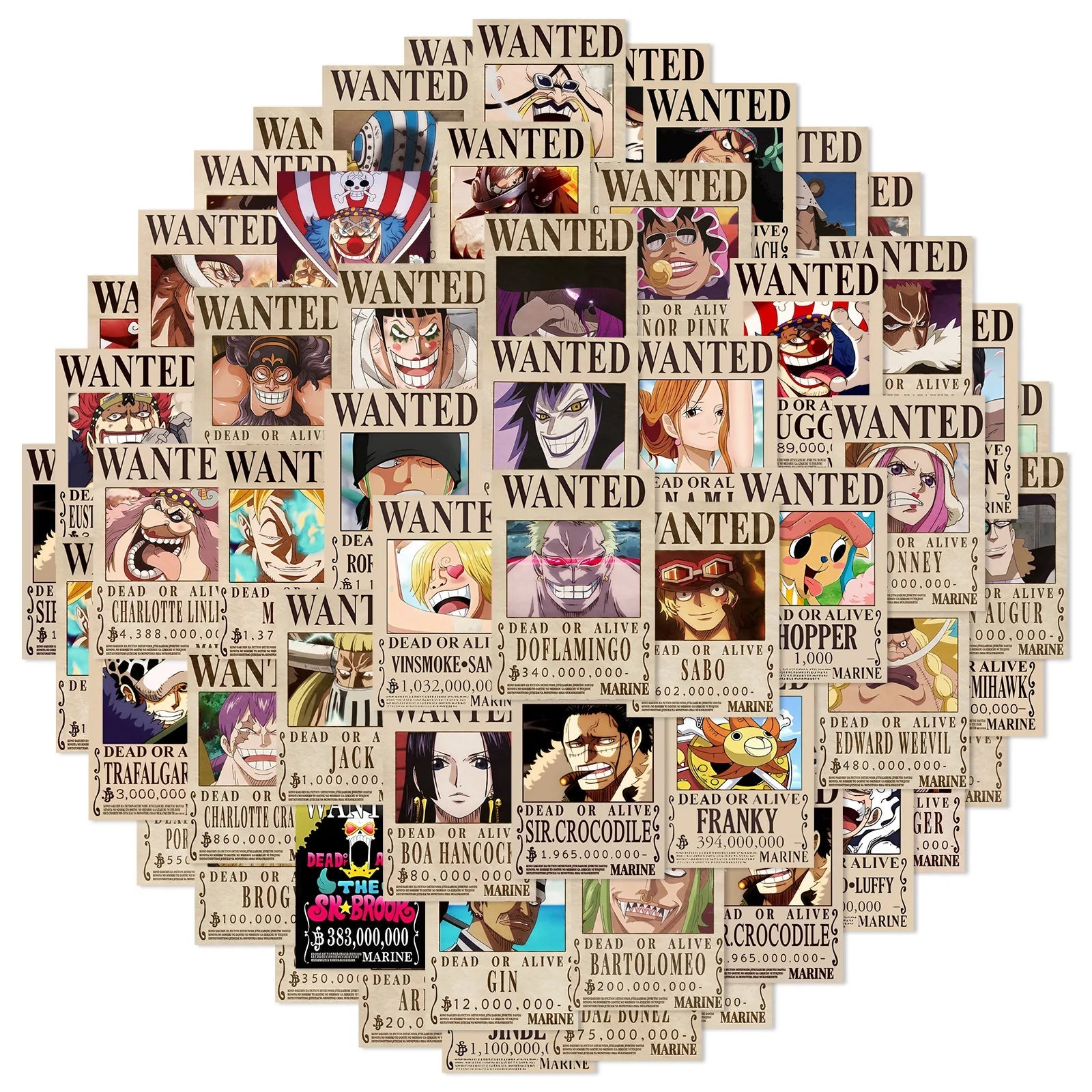 50PCS Anime One Piece Wanted Posters Stickers Cool Graffiti Decals - Maxwell shop
