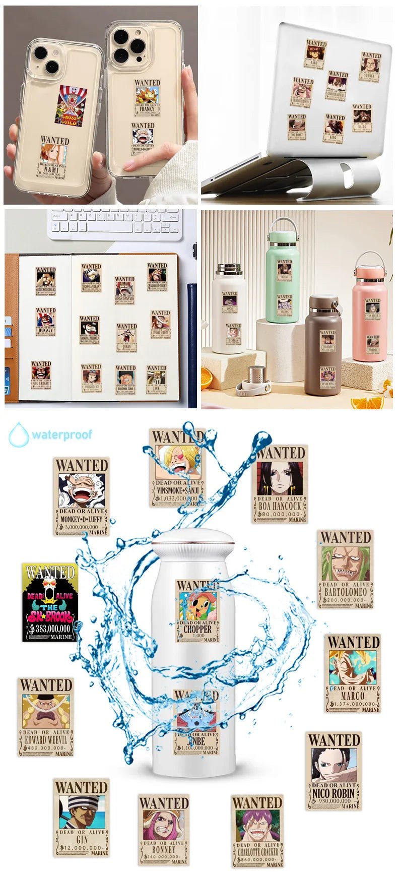 50PCS Anime One Piece Wanted Posters Stickers Cool Graffiti Decals - Maxwell shop