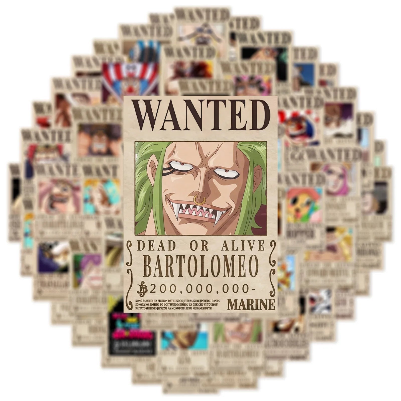 50PCS Anime One Piece Wanted Posters Stickers Cool Graffiti Decals - Maxwell shop