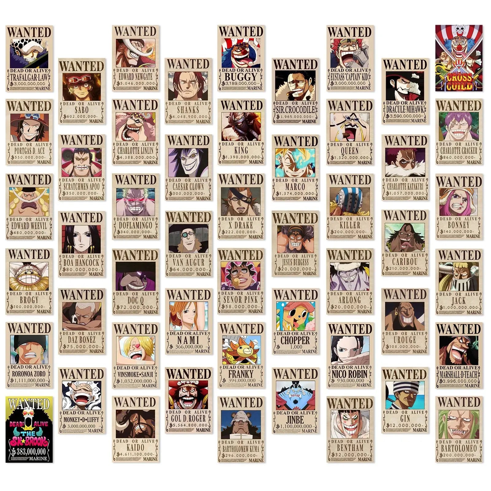 50PCS Anime One Piece Wanted Posters Stickers Cool Graffiti Decals - Maxwell shop
