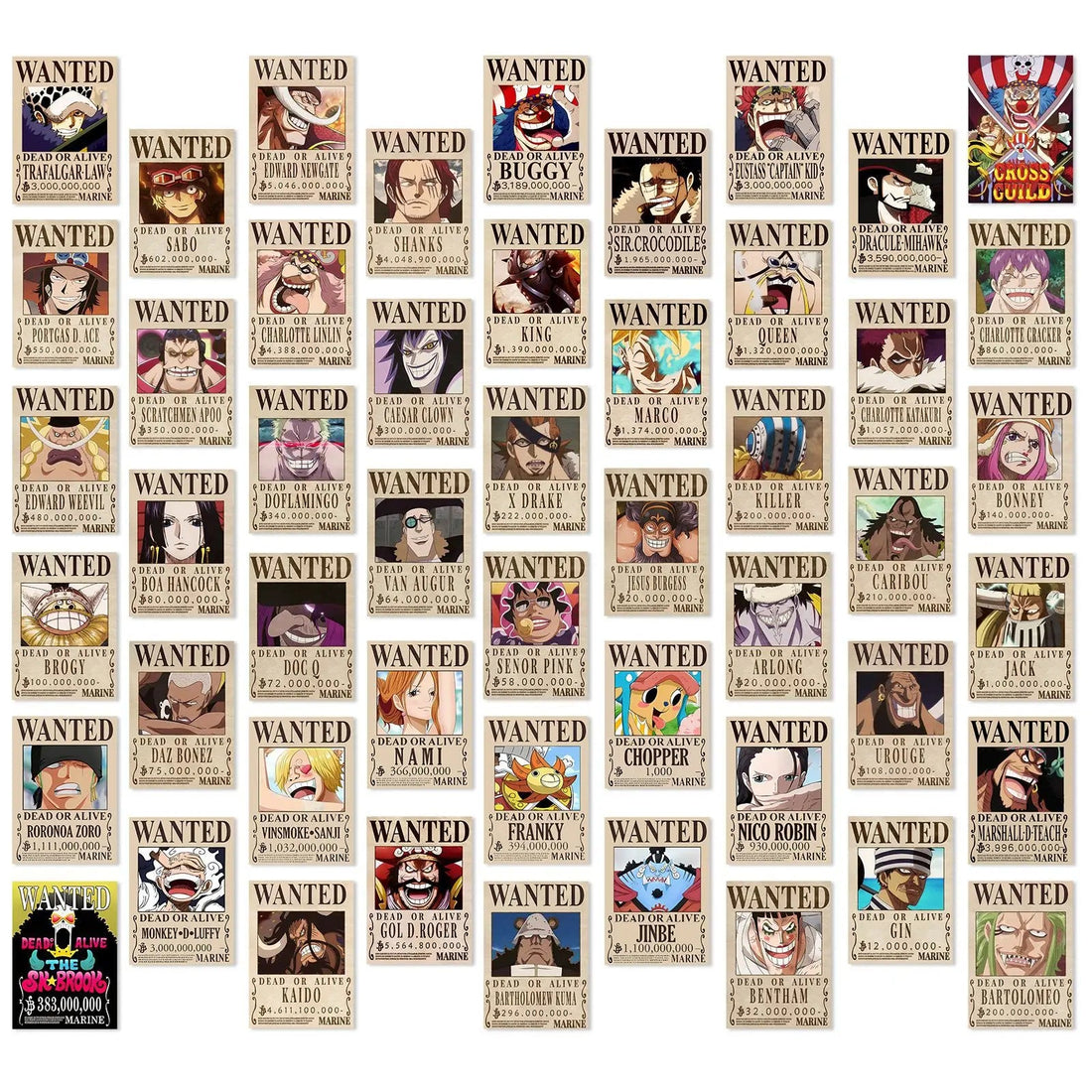 50PCS Anime One Piece Wanted Posters Stickers Cool Graffiti Decals - Maxwell shop