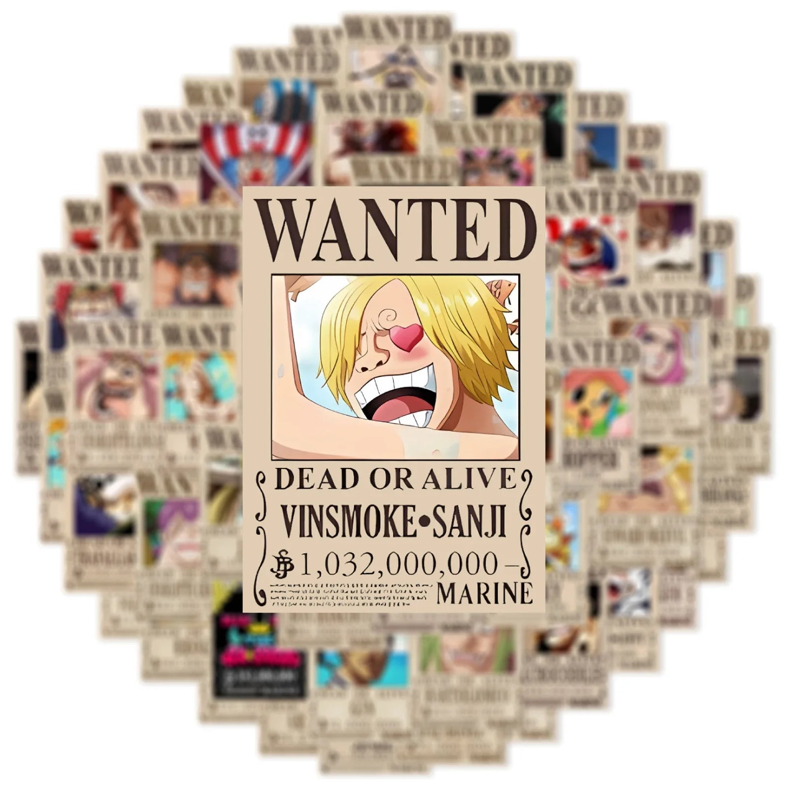 50PCS Anime One Piece Wanted Posters Stickers Cool Graffiti Decals - Maxwell shop