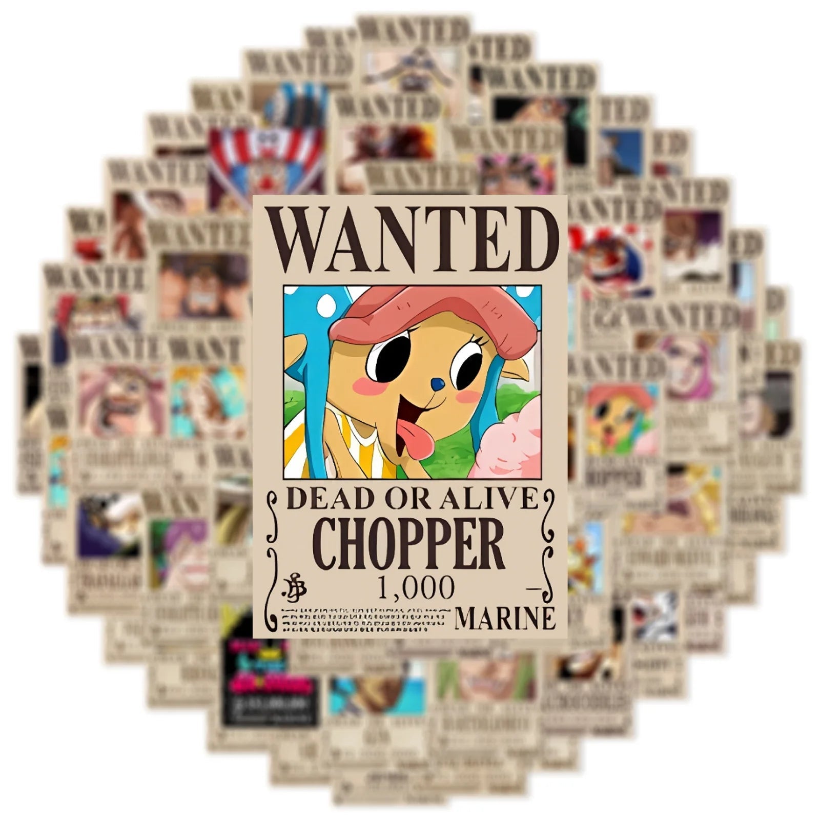50PCS Anime One Piece Wanted Posters Stickers Cool Graffiti Decals - Maxwell shop