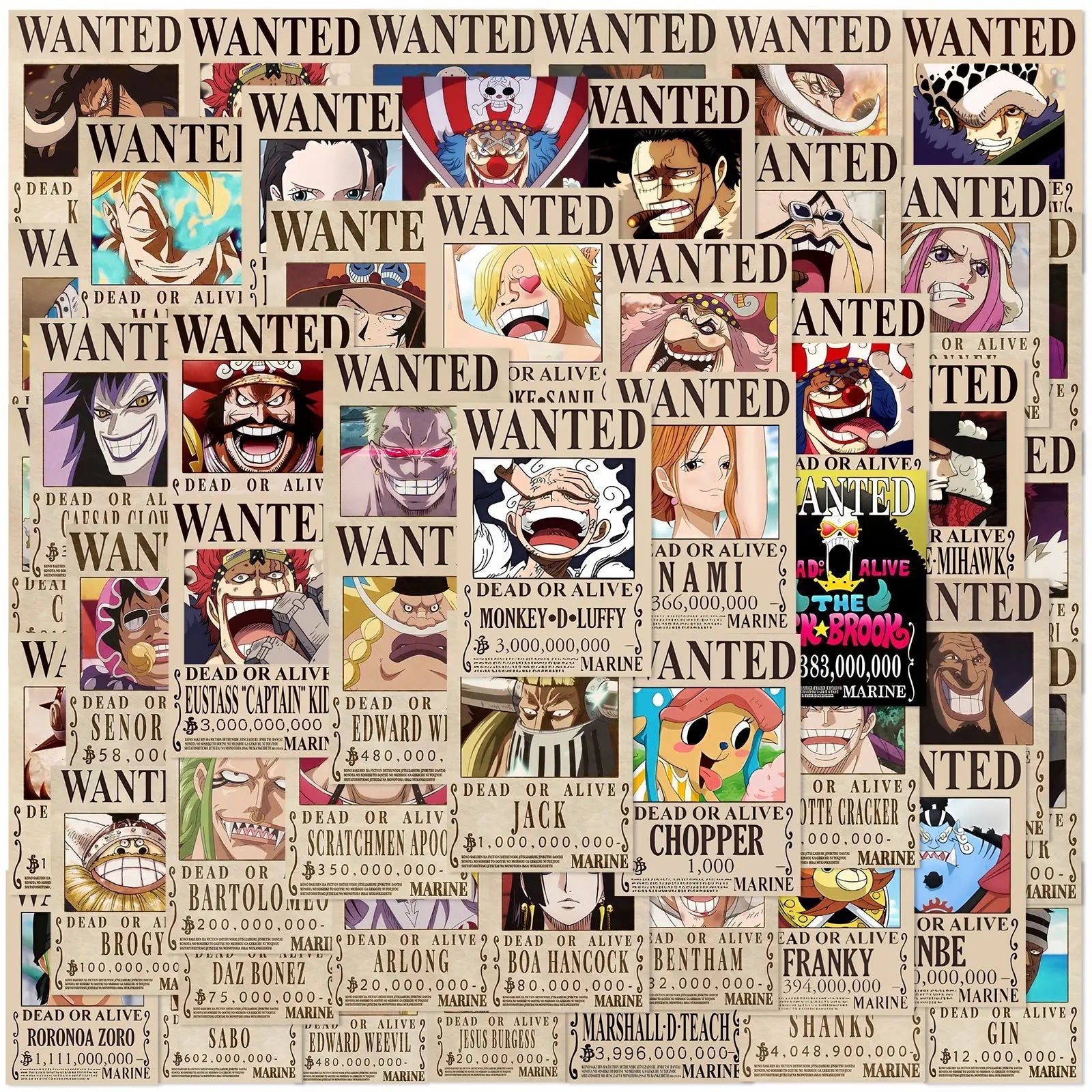 50PCS Anime One Piece Wanted Posters Stickers Cool Graffiti Decals - Maxwell shop