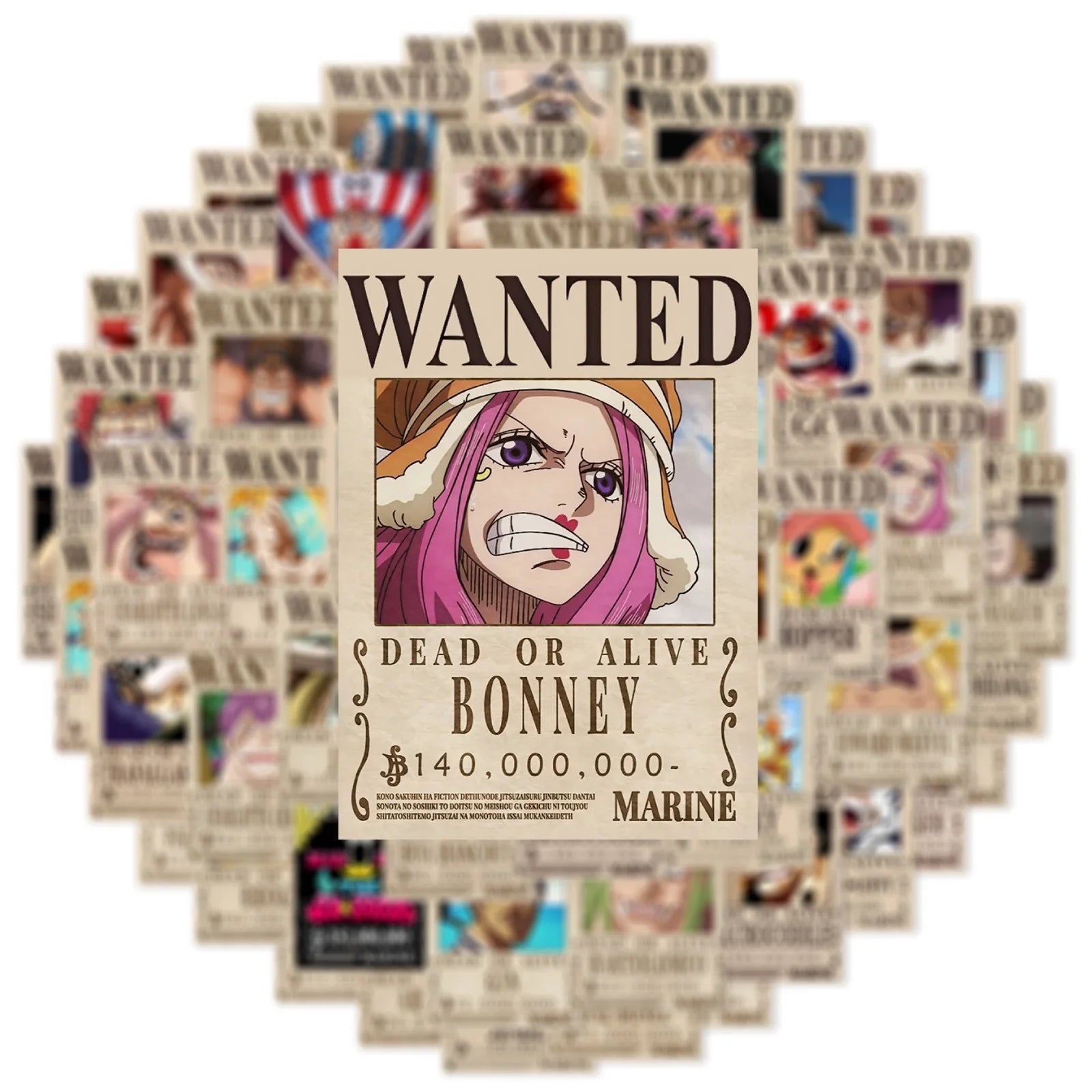 50PCS Anime One Piece Wanted Posters Stickers Cool Graffiti Decals - Maxwell shop