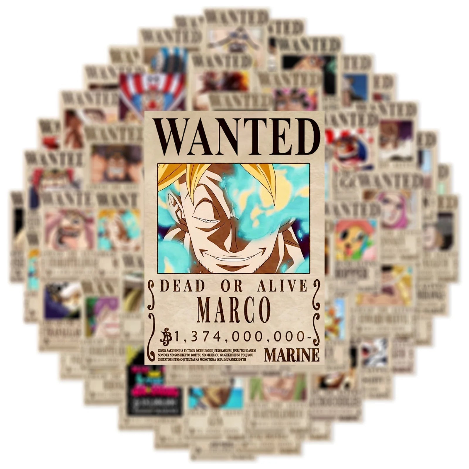 50PCS Anime One Piece Wanted Posters Stickers Cool Graffiti Decals - Maxwell shop