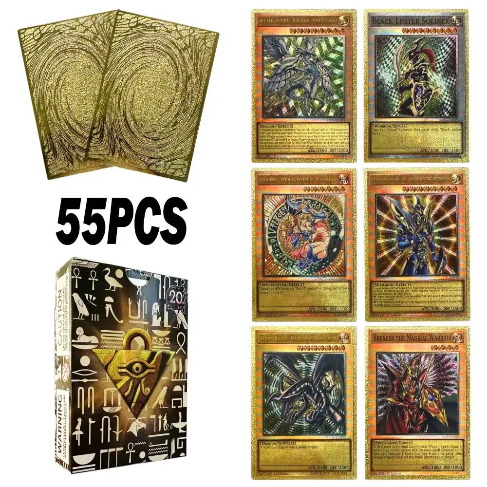 55pcs Golden Foil Plastic Yu-Gi-Oh Anime Cards in English Blue Eyes Exodia Obelisk - Maxwell shop