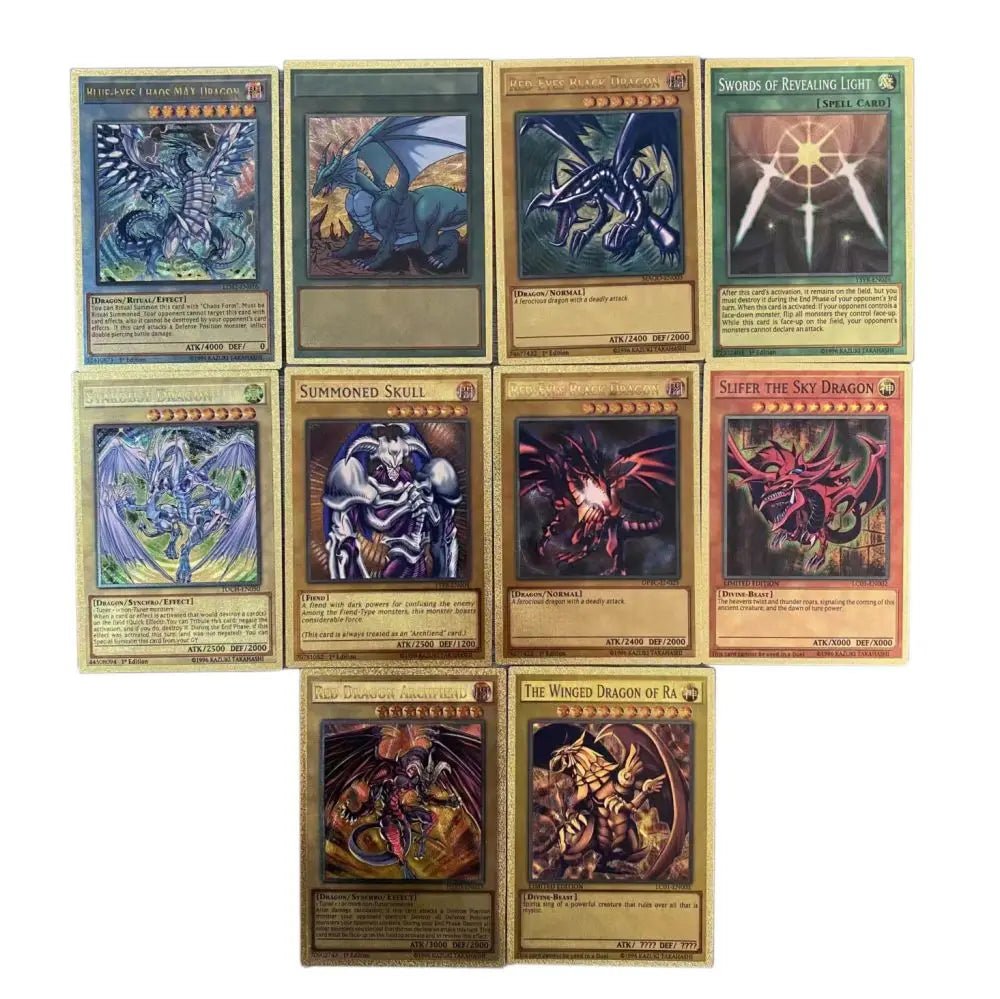 55pcs Golden Foil Plastic Yu-Gi-Oh Anime Cards in English Blue Eyes Exodia Obelisk - Maxwell shop