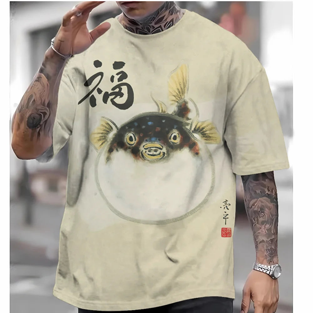 T Shirts For Mens Short Sleeve Tops Japanese Style Ukiyoe Graphic Clothing - Maxwell shop