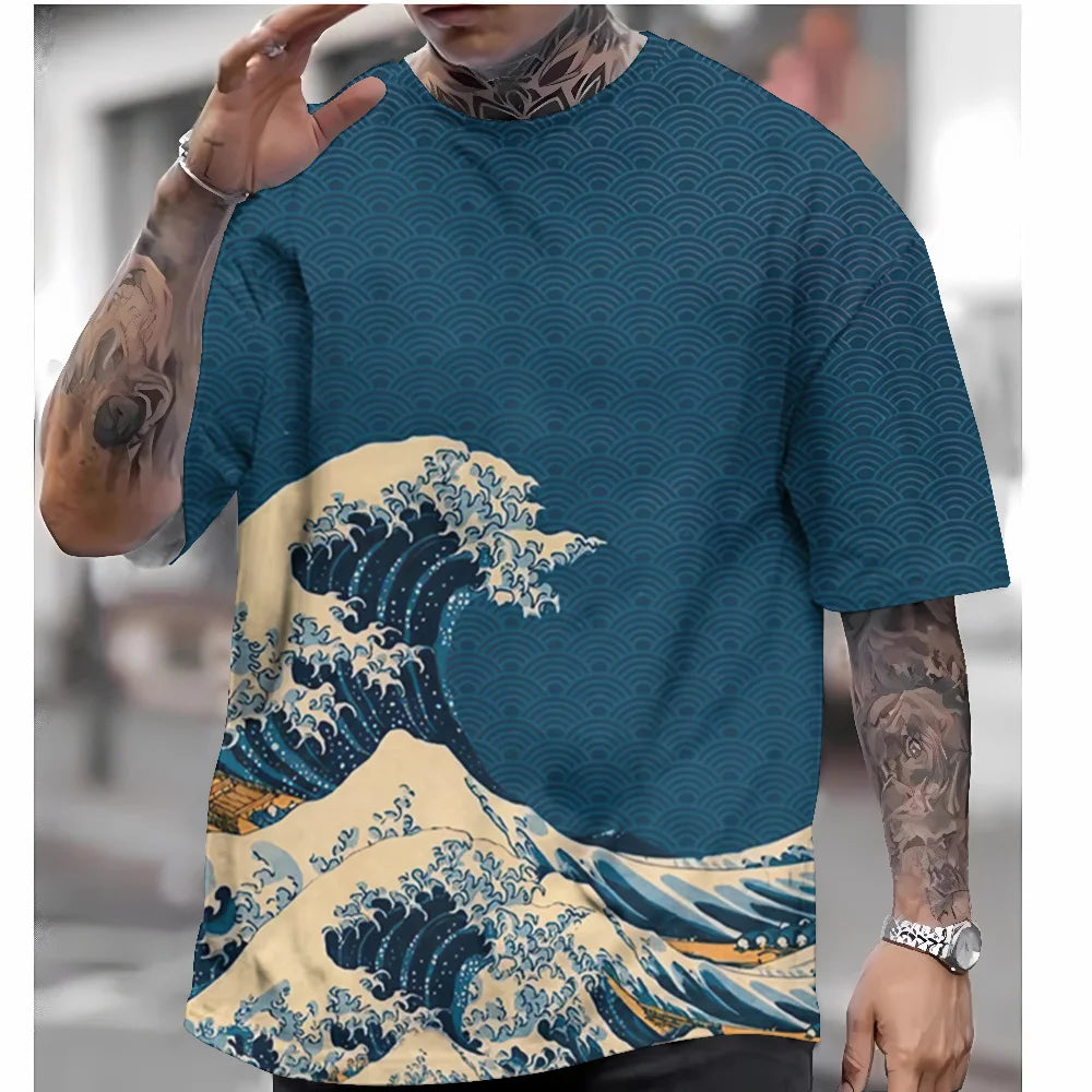 T Shirts For Mens Short Sleeve Tops Japanese Style Ukiyoe Graphic Clothing - Maxwell shop