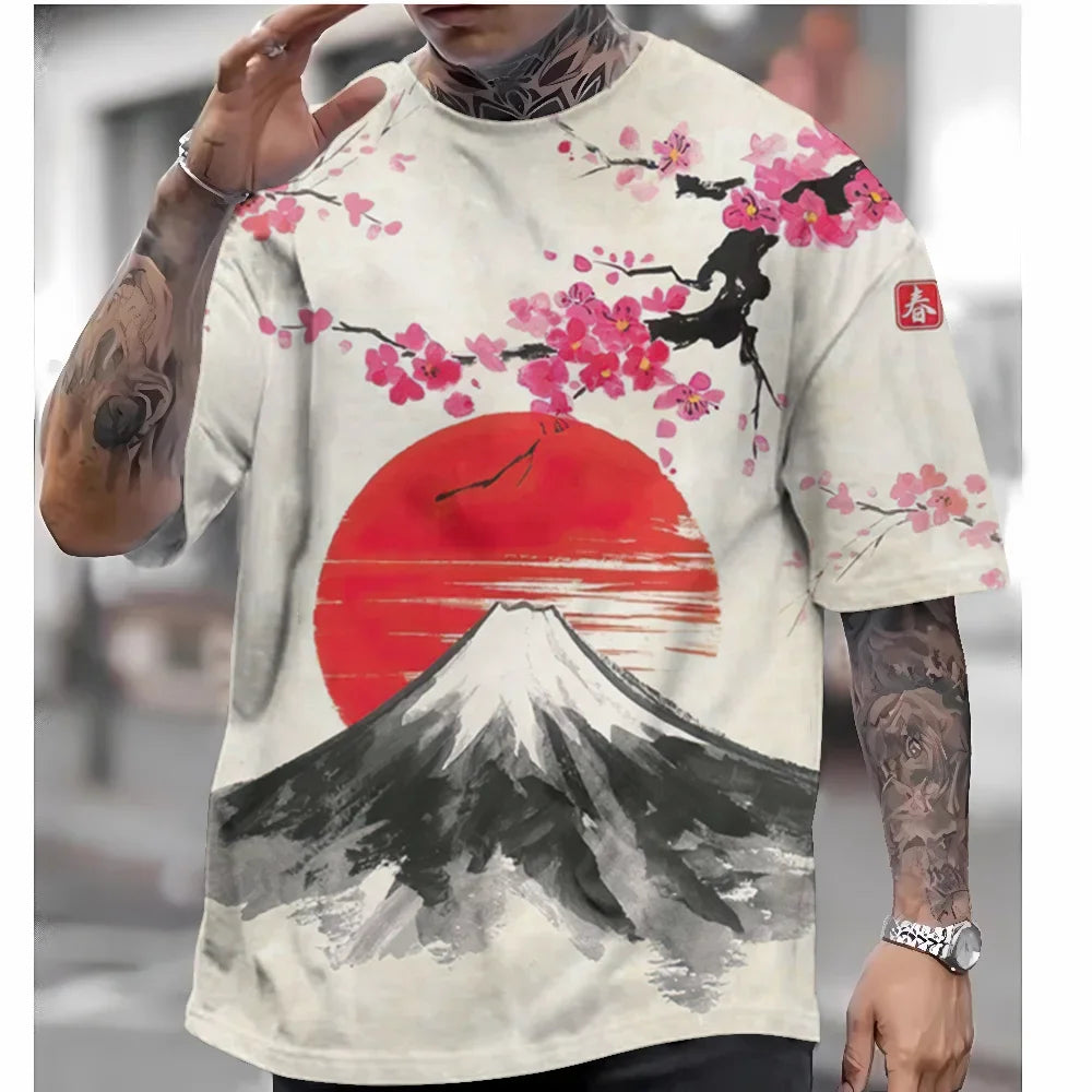 T Shirts For Mens Short Sleeve Tops Japanese Style Ukiyoe Graphic Clothing - Maxwell shop