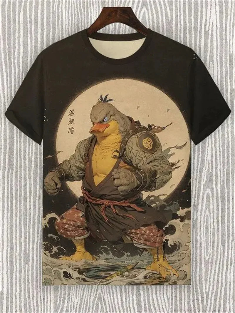 Japanese Cat Pattern T-Shirt For Men Warrior Animal 3D Print Tee Shirts - Maxwell shop