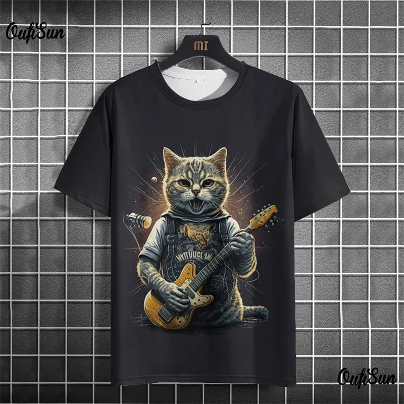 Japanese Cat Pattern T-Shirt For Men Warrior Animal 3D Print Tee Shirts - Maxwell shop