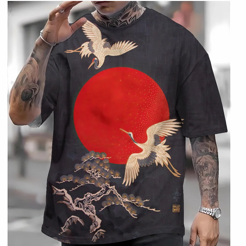 T Shirts For Mens Short Sleeve Tops Japanese Style Ukiyoe Graphic Clothing - Maxwell shop