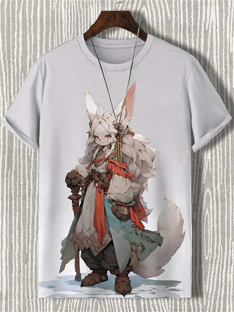 Japanese Cat Pattern T-Shirt For Men Warrior Animal 3D Print Tee Shirts - Maxwell shop