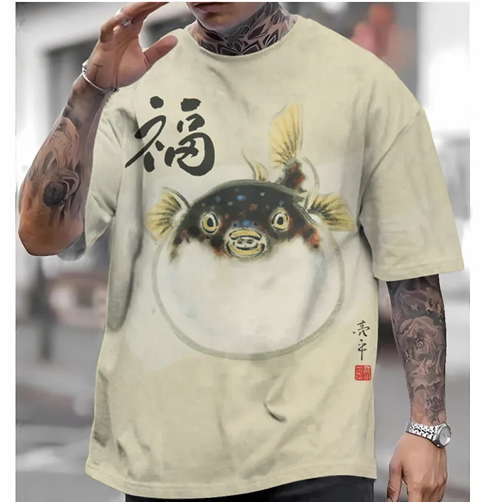 T Shirts For Mens Short Sleeve Tops Japanese Style Ukiyoe Graphic Clothing - Maxwell shop