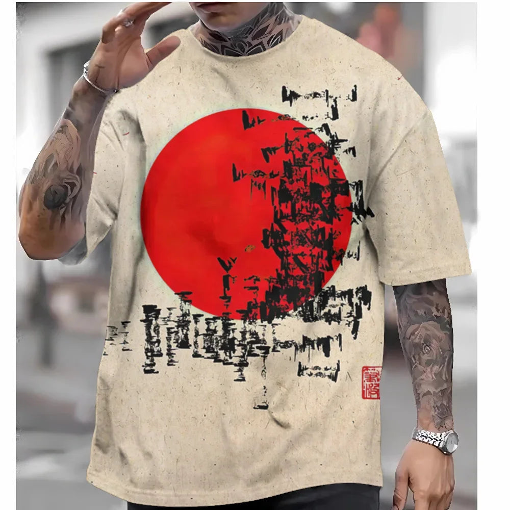 T Shirts For Mens Short Sleeve Tops Japanese Style Ukiyoe Graphic Clothing - Maxwell shop