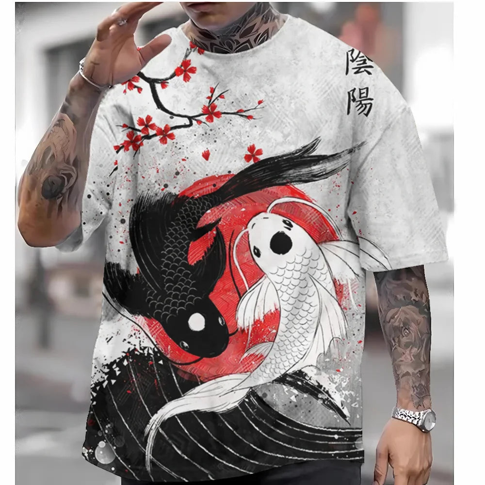 T Shirts For Mens Short Sleeve Tops Japanese Style Ukiyoe Graphic Clothing - Maxwell shop