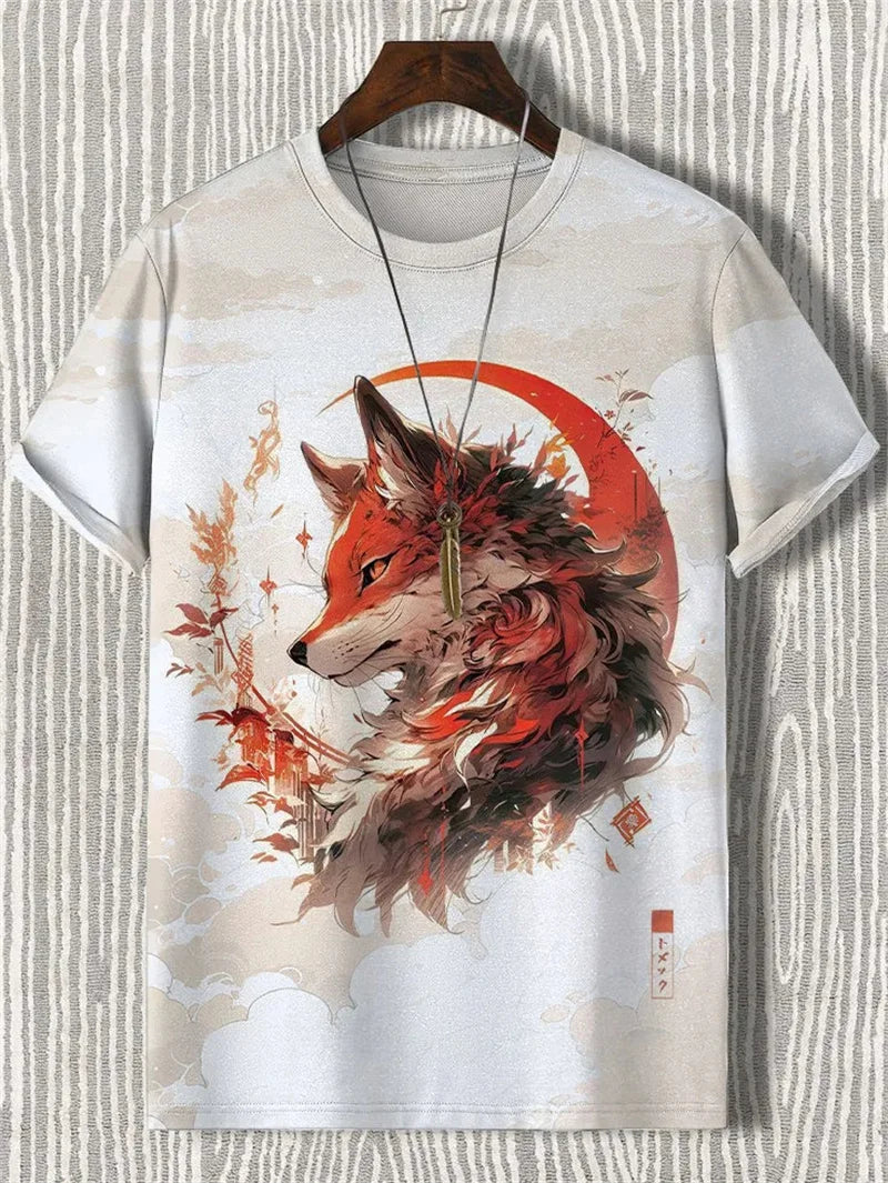 Japanese Cat Pattern T-Shirt For Men Warrior Animal 3D Print Tee Shirts - Maxwell shop