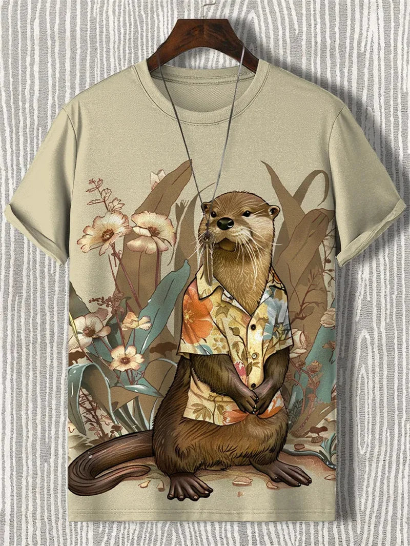 Japanese Cat Pattern T-Shirt For Men Warrior Animal 3D Print Tee Shirts - Maxwell shop