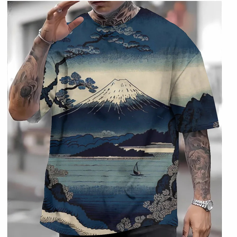 T Shirts For Mens Short Sleeve Tops Japanese Style Ukiyoe Graphic Clothing - Maxwell shop