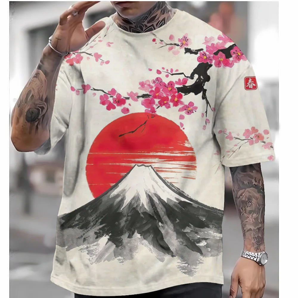 T Shirts For Mens Short Sleeve Tops Japanese Style Ukiyoe Graphic Clothing - Maxwell shop