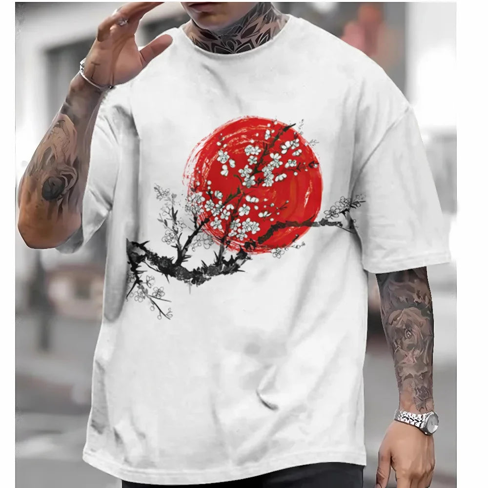T Shirts For Mens Short Sleeve Tops Japanese Style Ukiyoe Graphic Clothing - Maxwell shop