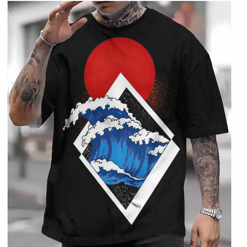 T Shirts For Mens Short Sleeve Tops Japanese Style Ukiyoe Graphic Clothing - Maxwell shop