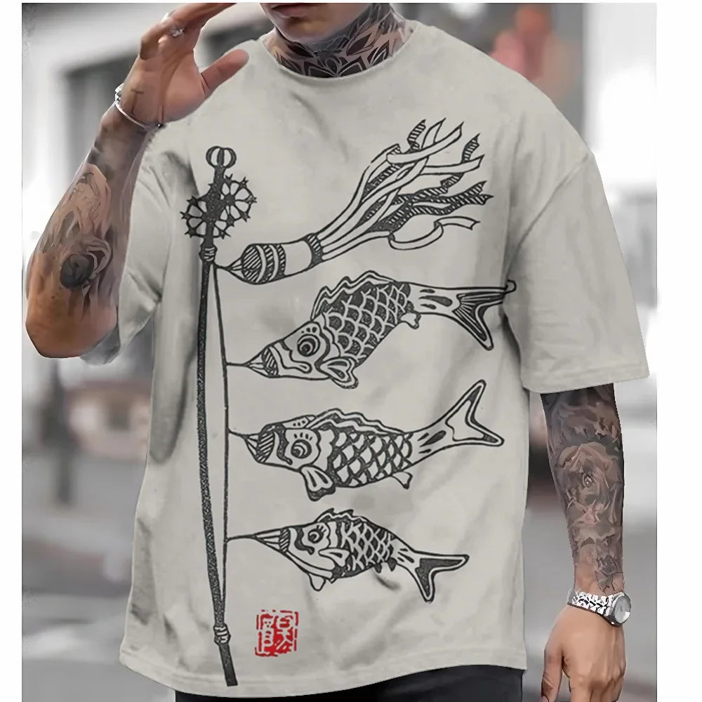 T Shirts For Mens Short Sleeve Tops Japanese Style Ukiyoe Graphic Clothing - Maxwell shop