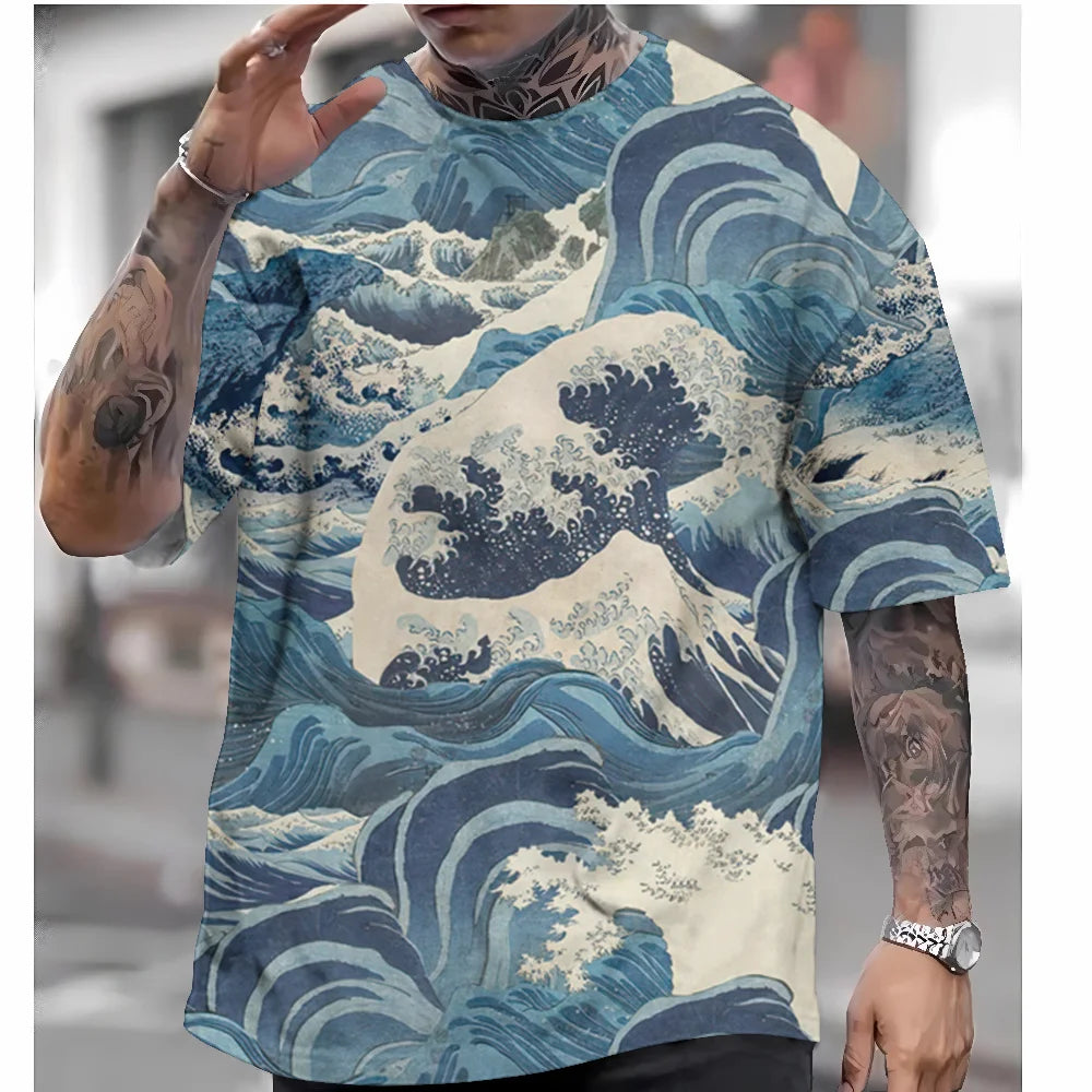 T Shirts For Mens Short Sleeve Tops Japanese Style Ukiyoe Graphic Clothing - Maxwell shop
