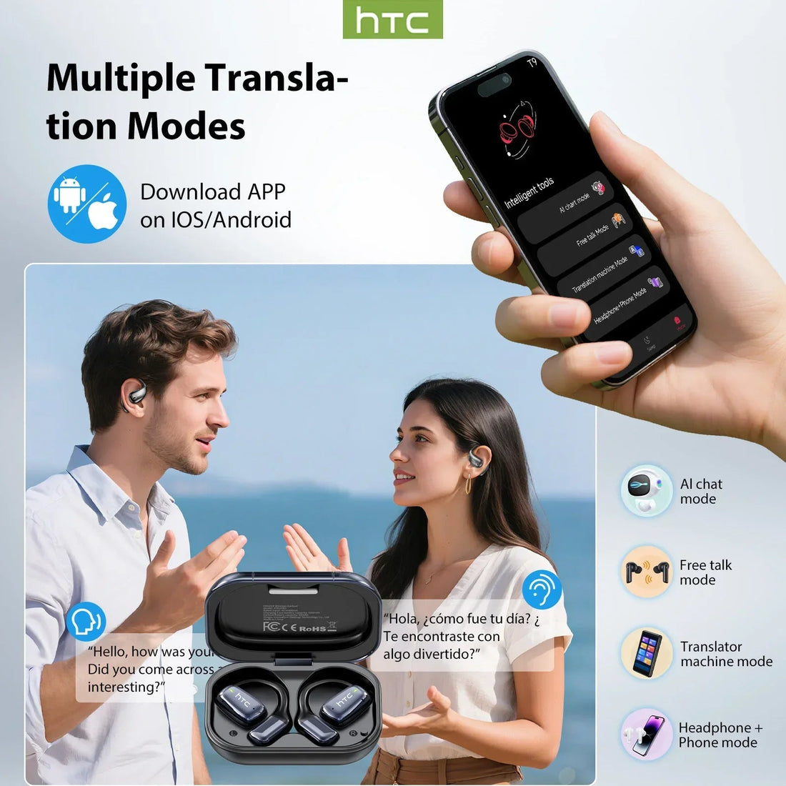 【AI Translator Earbuds】HTC NE25 Bluetooth Earphones LCD Touch Screen Sport Wireless - Maxwell shop