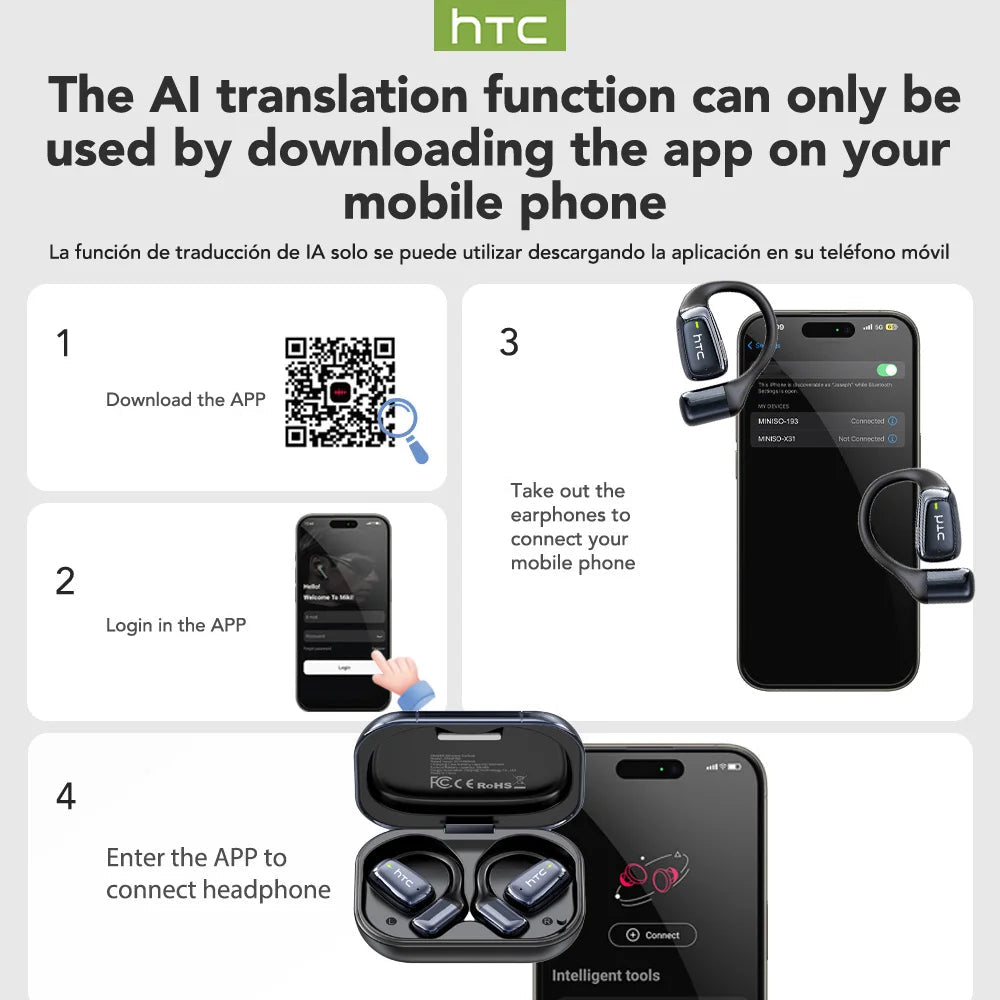 【AI Translator Earbuds】HTC NE25 Bluetooth Earphones LCD Touch Screen Sport Wireless - Maxwell shop