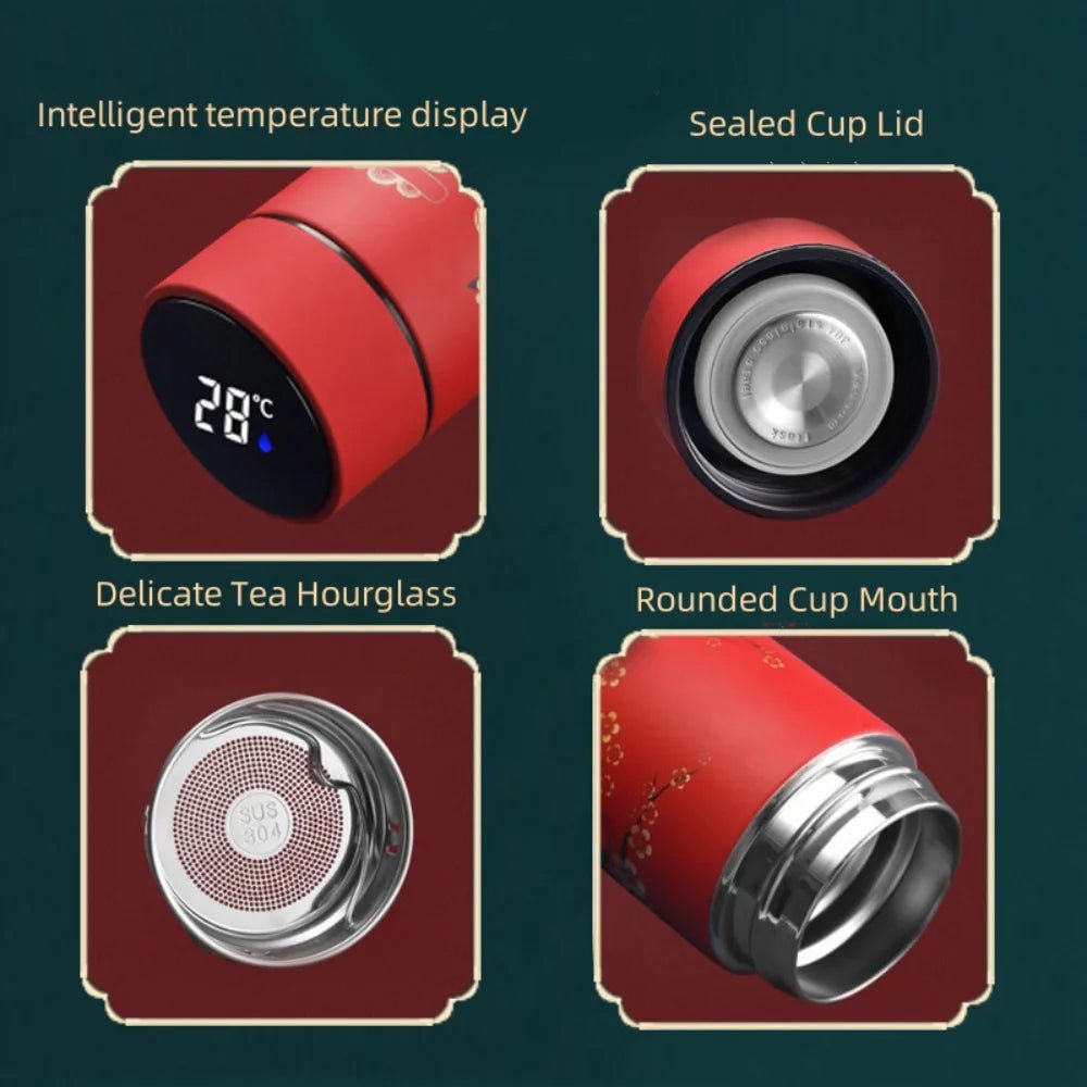 Chinese Style Vacuum Flask With Temperature Display Retro Smart Insulated Water Bottles - Maxwell shop