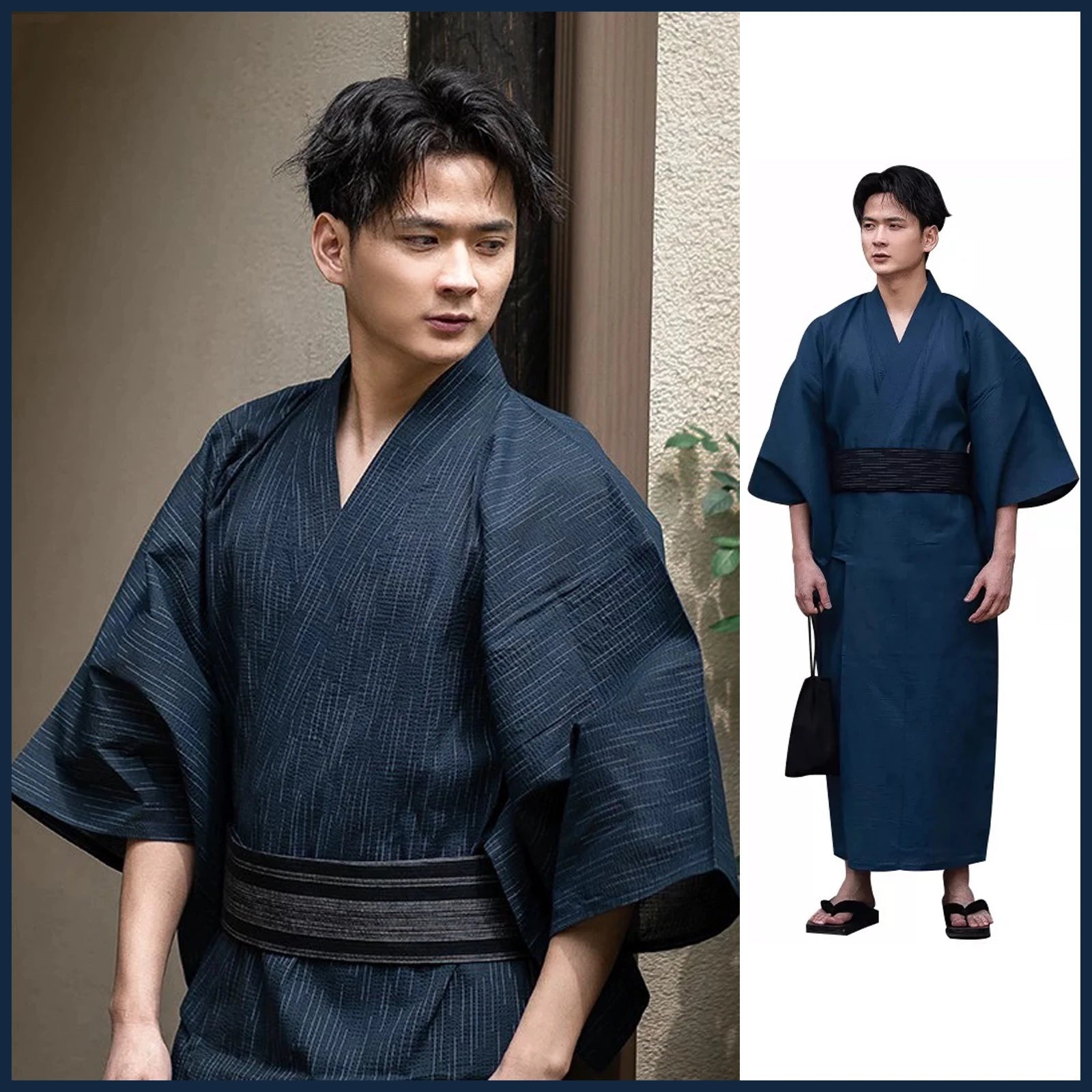 Japanese Traditional Samurai Kimono For Men Yukata Bathing Robe Hekoobi - Maxwell shop