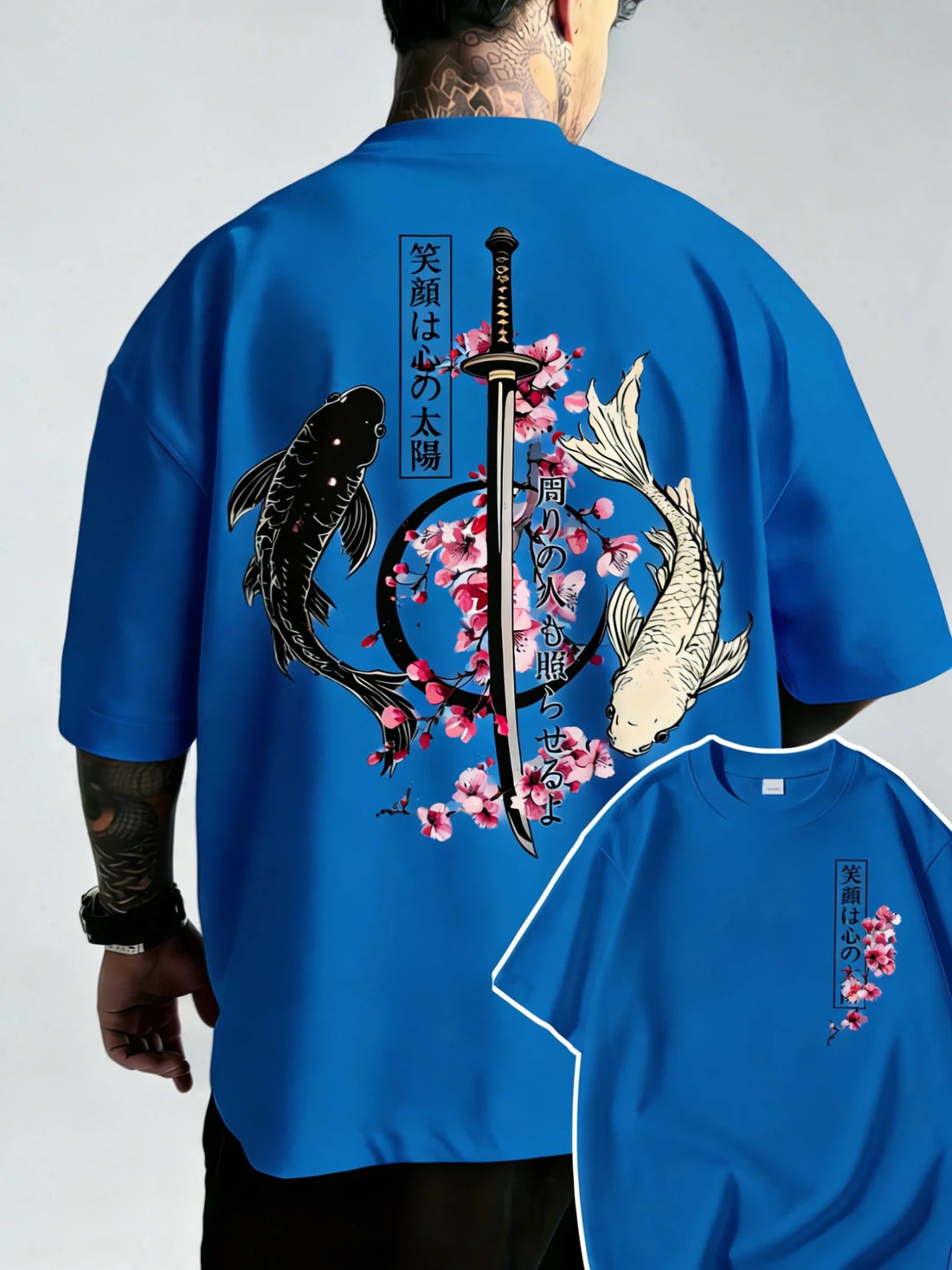 Japanese Yin Yang Koi Fish & Samurai Sword Pattern Cotton Unisex T-Shirt Men's T-Shirt - Maxwell shop