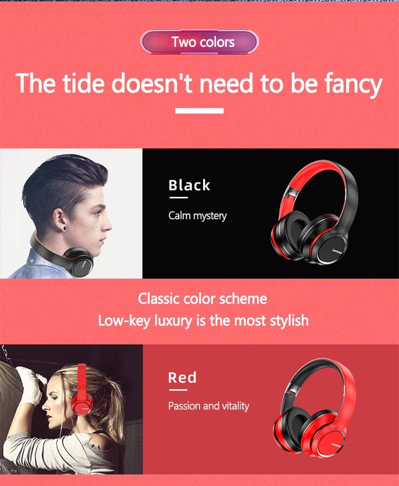 Lenovo HD200 Bluetooth Earphones Over-ear Foldable Computer Wireless Headphones Noise - Maxwell shop
