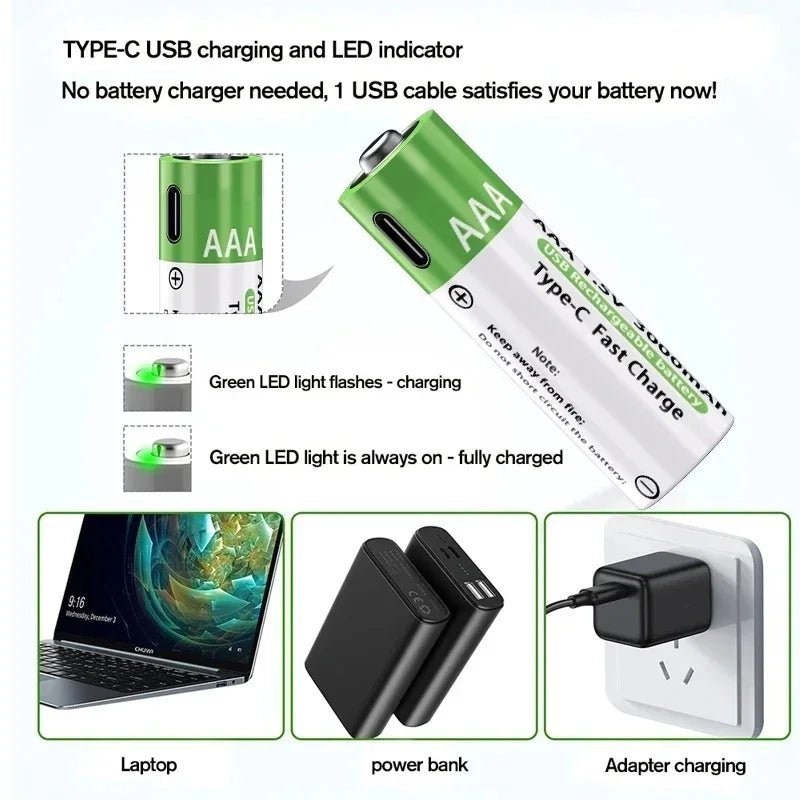 Lithium-Ion Battery Type-C Rechargeable High-Capacity AA&AAA Battery - Maxwell shop