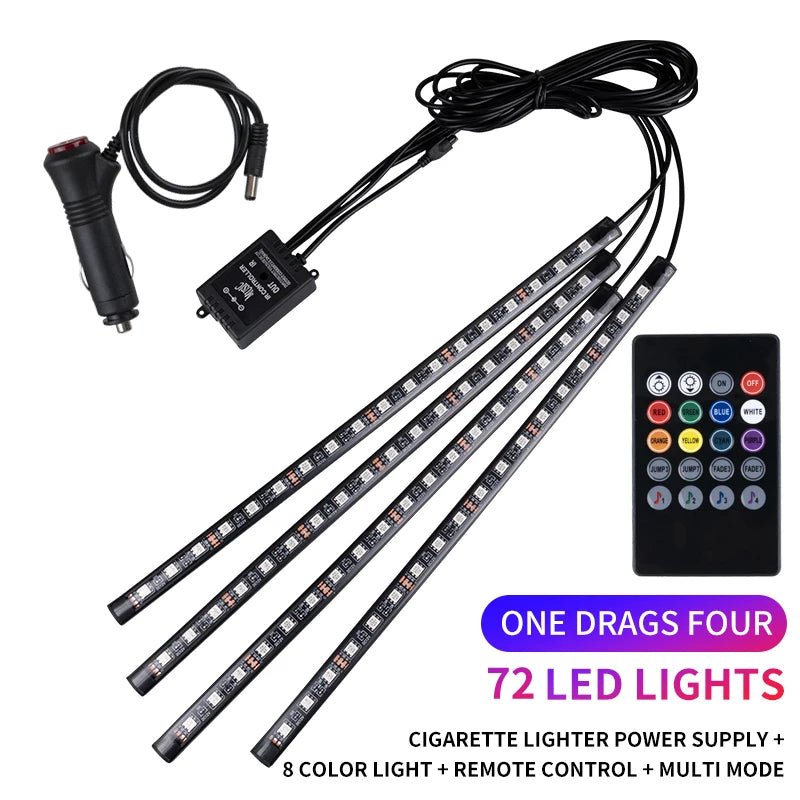 Neon LED Car Interior Ambient Foot Strip Light Kit Accessories RGB Backlight Remote - Maxwell shop
