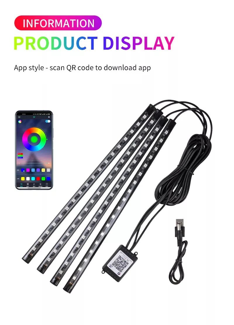 Neon LED Car Interior Ambient Foot Strip Light Kit Accessories RGB Backlight Remote - Maxwell shop