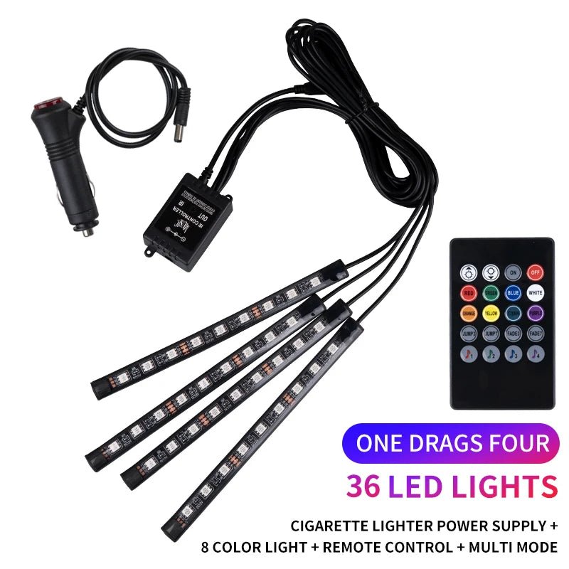 Neon LED Car Interior Ambient Foot Strip Light Kit Accessories RGB Backlight Remote - Maxwell shop