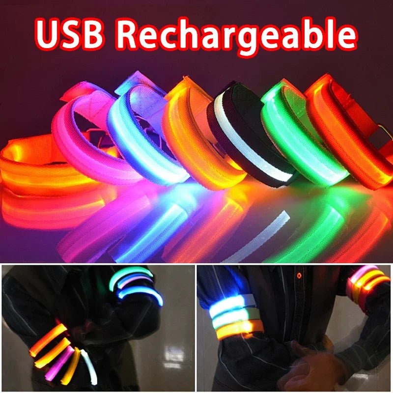Night Running Armband LED Light Outdoor Sports USB Rechargeable Safety Belt Arm Leg - Maxwell shop