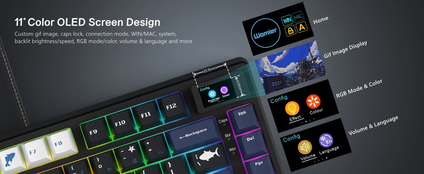 Wired Mechanical Gaming Keyboard with OLED Display Full Key Hot-Swappable Pudding - Maxwell shop