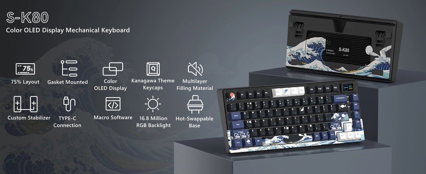 Wired Mechanical Gaming Keyboard with OLED Display Full Key Hot-Swappable Pudding - Maxwell shop