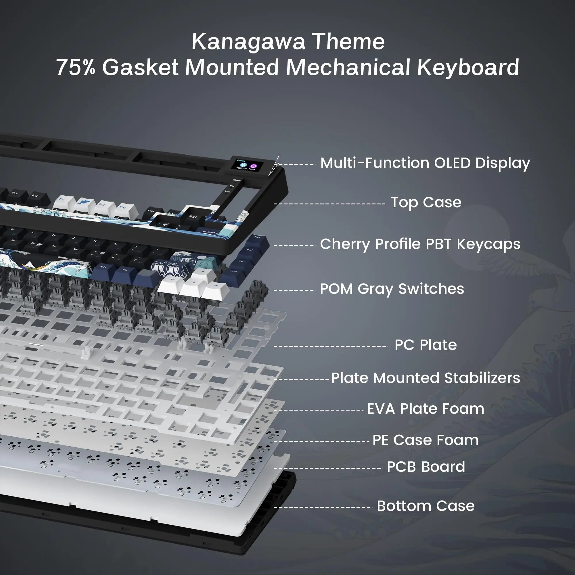 Wired Mechanical Gaming Keyboard with OLED Display Full Key Hot-Swappable Pudding - Maxwell shop